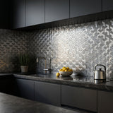 Selbstklebende Mosaikfliesen Metall | Trifold 3D Silber | 30,3×28 cm | Küche, Bad & WC