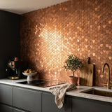 Selbstklebende Mosaikfliesen Metall | Dreipass 3D Bronze | 30,5×29,6 cm | Küche, Bad & WC