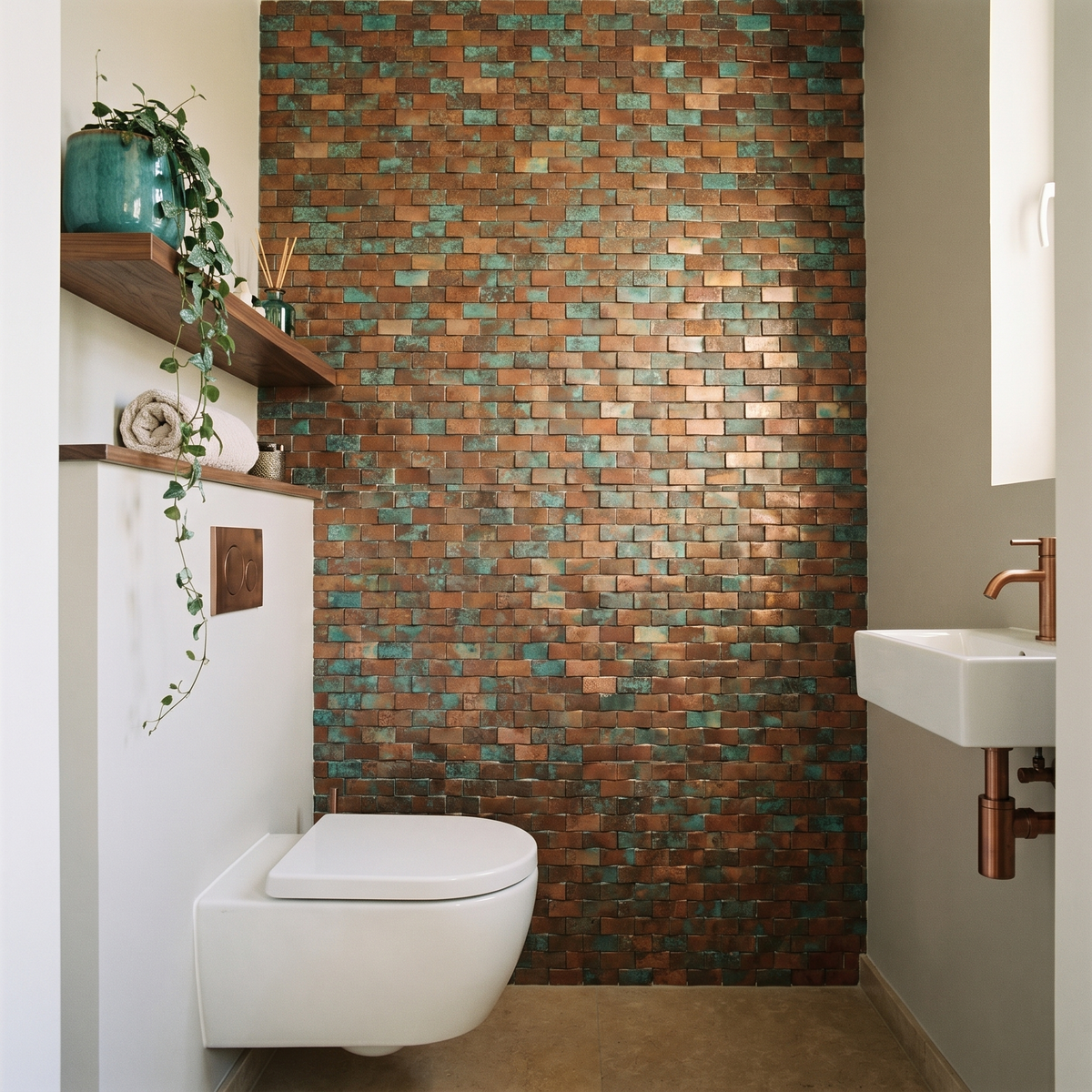 Selbstklebende Mosaikfliesen Metall | Riemchen 3D Patina Kupfer | 30×29,8 cm | Küche, Bad & WC
