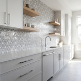Selbstklebende Mosaikfliesen Metall | Dreieck Grau Weiß-Silber | 28,7×33,1 cm | Küche, Bad & WC