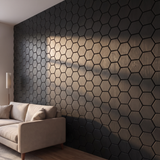 Hexagonpaneel Schwarz Seitenansicht 3D-Tiefe