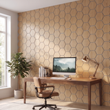 Hexagonpaneel Natur Eiche mit grauem Filz im Homeoffice