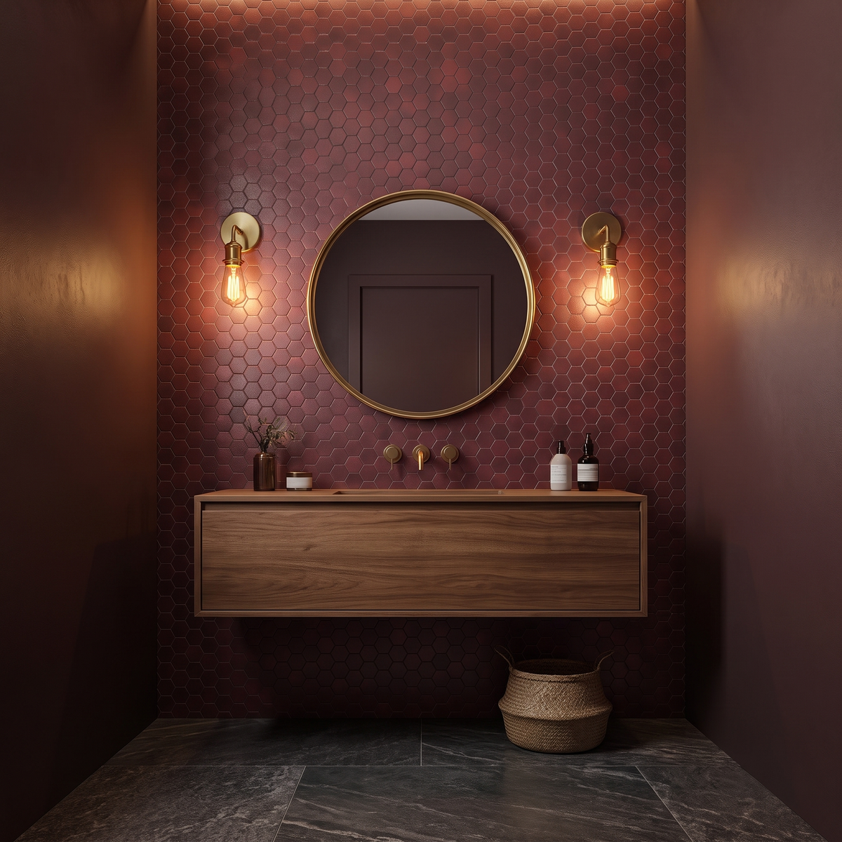 Hexagon Mosaik Bordeaux Gäste-WC