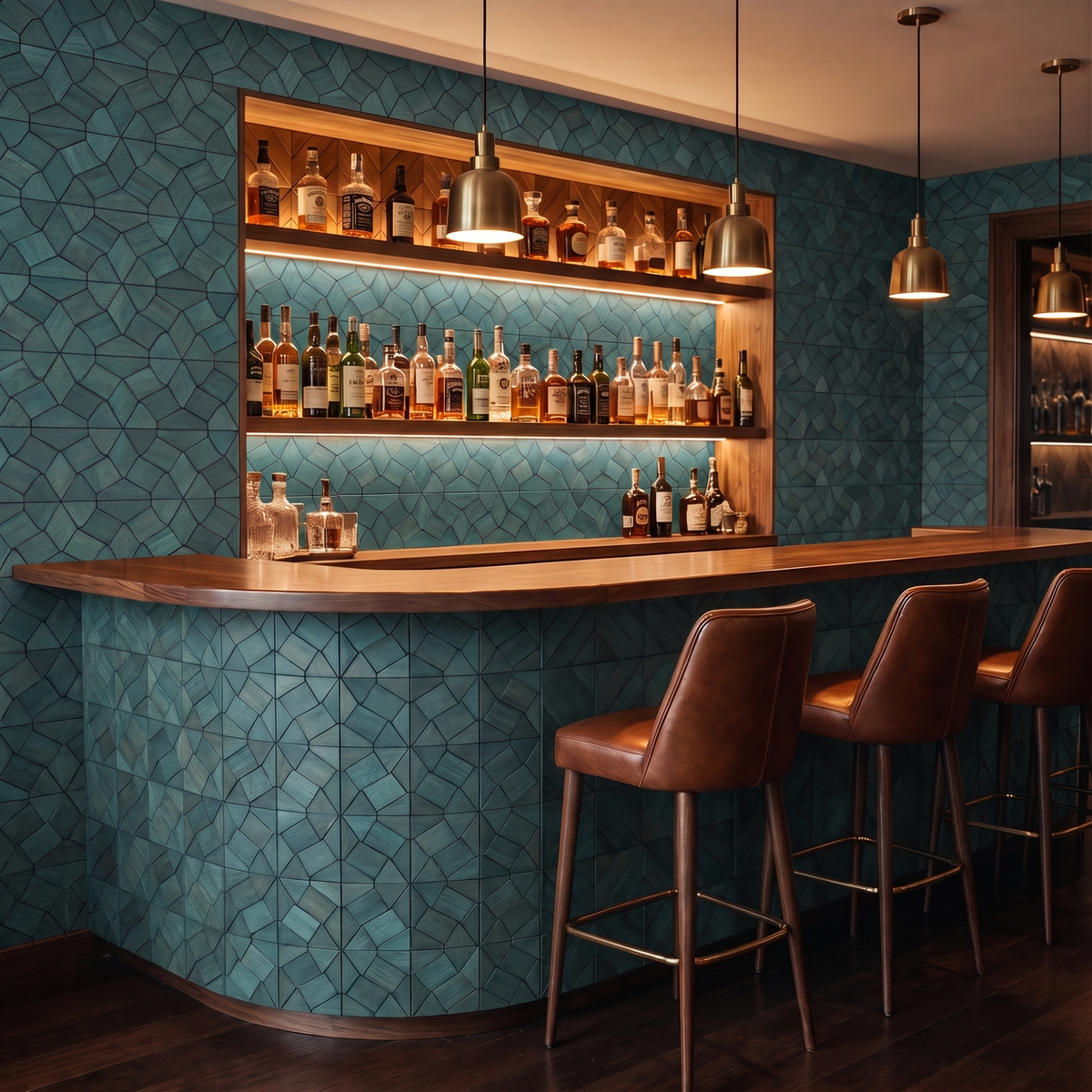 Gardenia Cadet Blue dekoratives Holz-Wandpaneel als Bar-Rückwand
