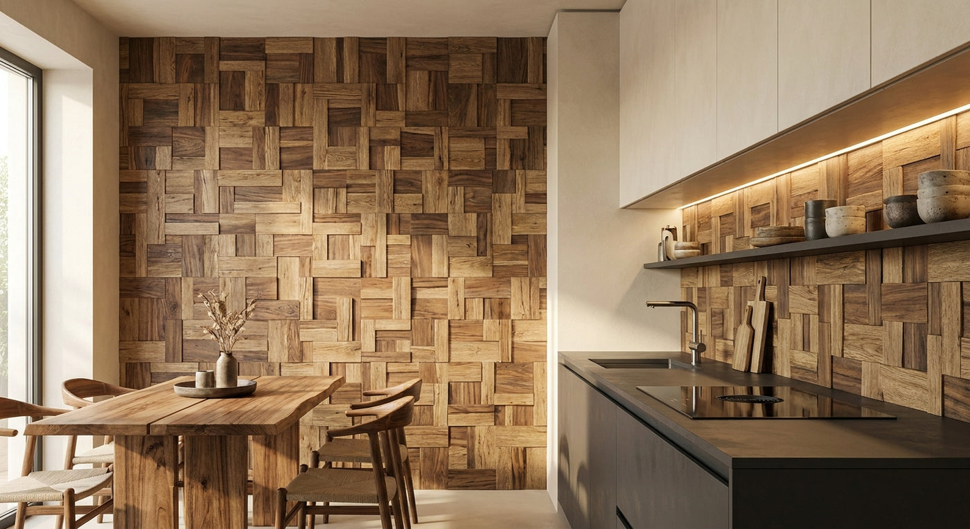 Holz-Mosaikpaneele für Wand und Küche