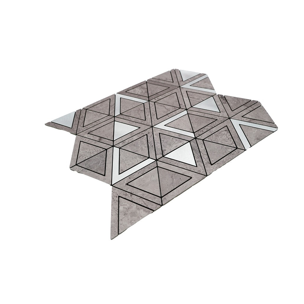Selbstklebende Mosaikfliesen Metall | Dreieck Grau Silber | 28,7×33,1 cm | Küche, Bad & WC