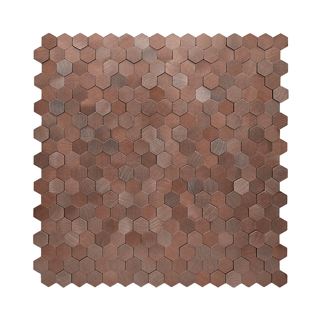 Selbstklebende Mosaikfliesen Metall | Mini Hexagon 3D Dunkelkupfer | 29,8×30,7 cm | Küche, Bad & WC