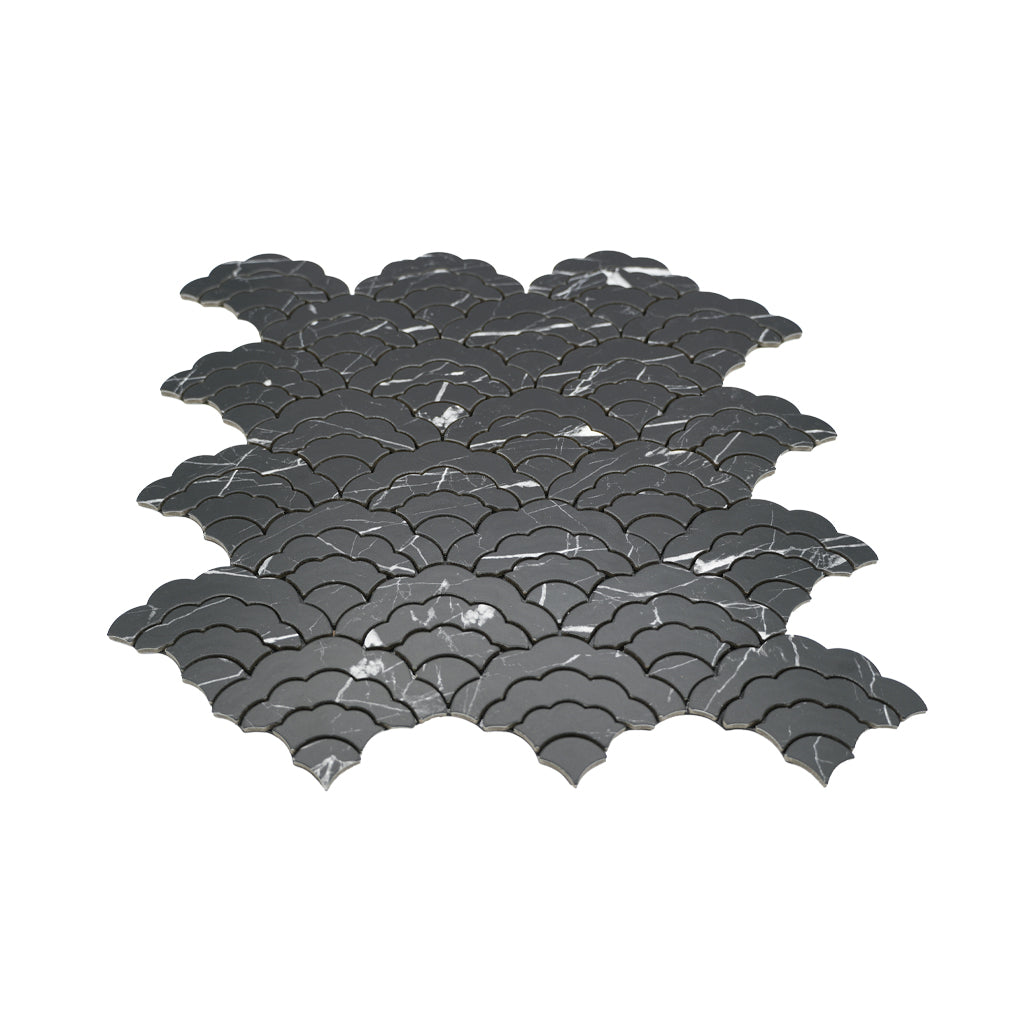 Selbstklebende Mosaikfliesen Metall | Fächer Schwarz | 26,8×28,1 cm | Küche, Bad & WC