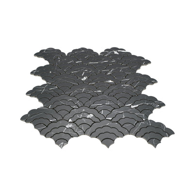 Selbstklebende Mosaikfliesen Metall | Fächer Schwarz | 26,8×28,1 cm | Küche, Bad & WC