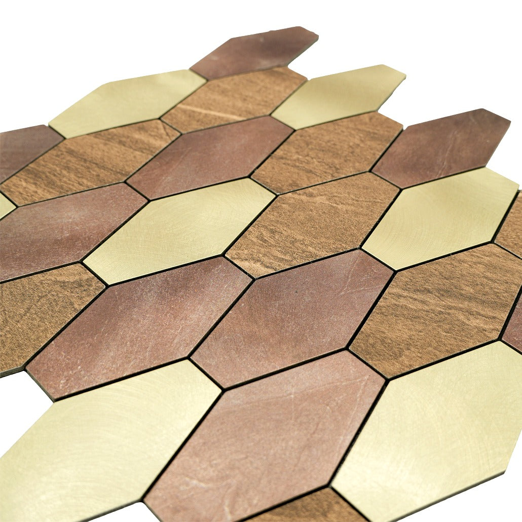 Selbstklebende Mosaikfliesen Metall | Picket Braun | 30×30 cm | Küche, Bad & WC
