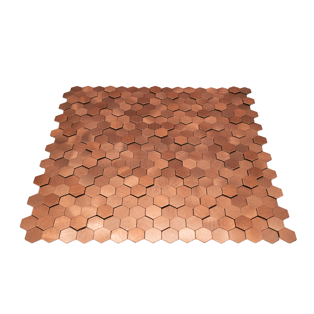 Selbstklebende Mosaikfliesen Metall | Mini Hexagon 3D Kupfer | 29,8×30,7 cm | Küche, Bad & WC