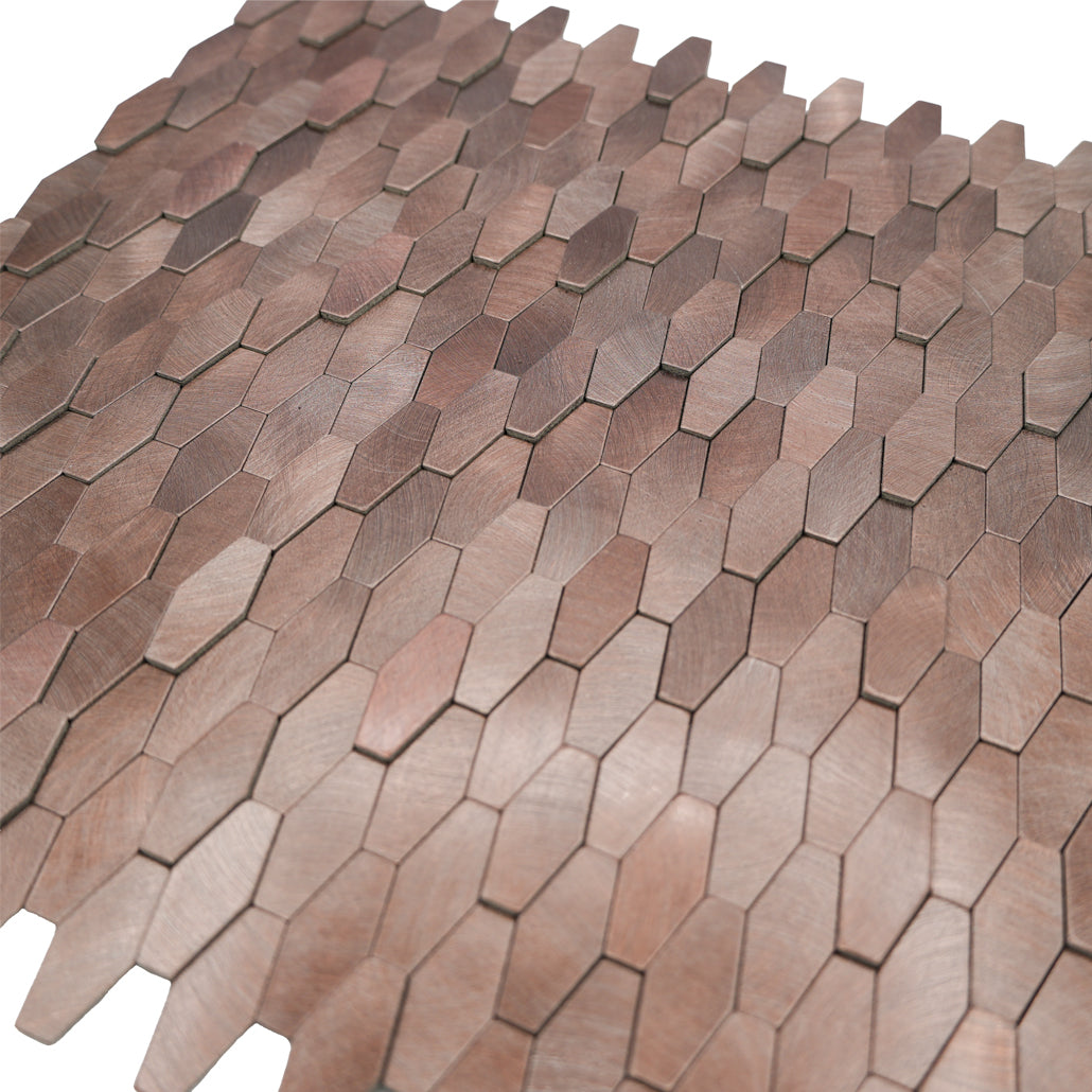 Selbstklebende Mosaikfliesen Metall | Picket 3D Dunkelkupfer | 31×30 cm | Küche, Bad & WC