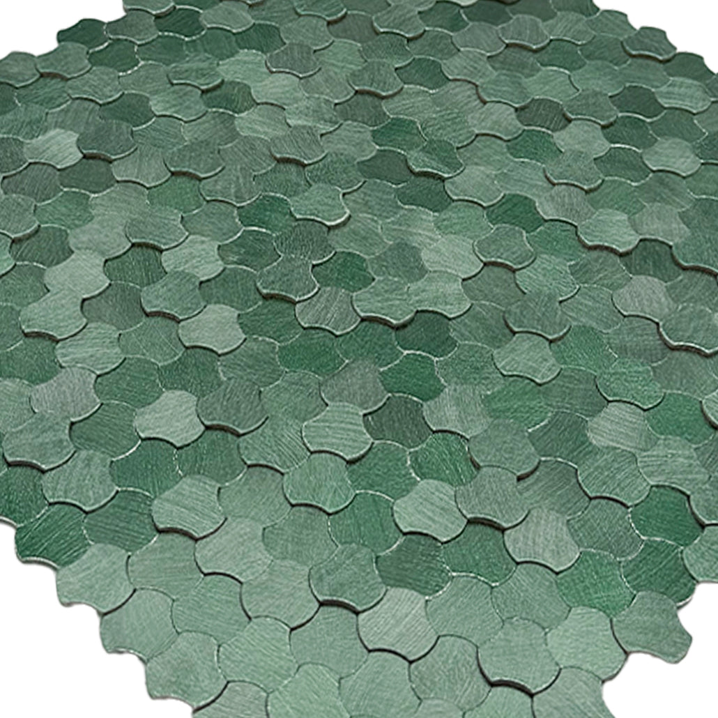 Selbstklebende Mosaikfliesen Metall | Dreipass 3D Dunkelgrün | 30,5×29,6 cm | Küche, Bad & WC