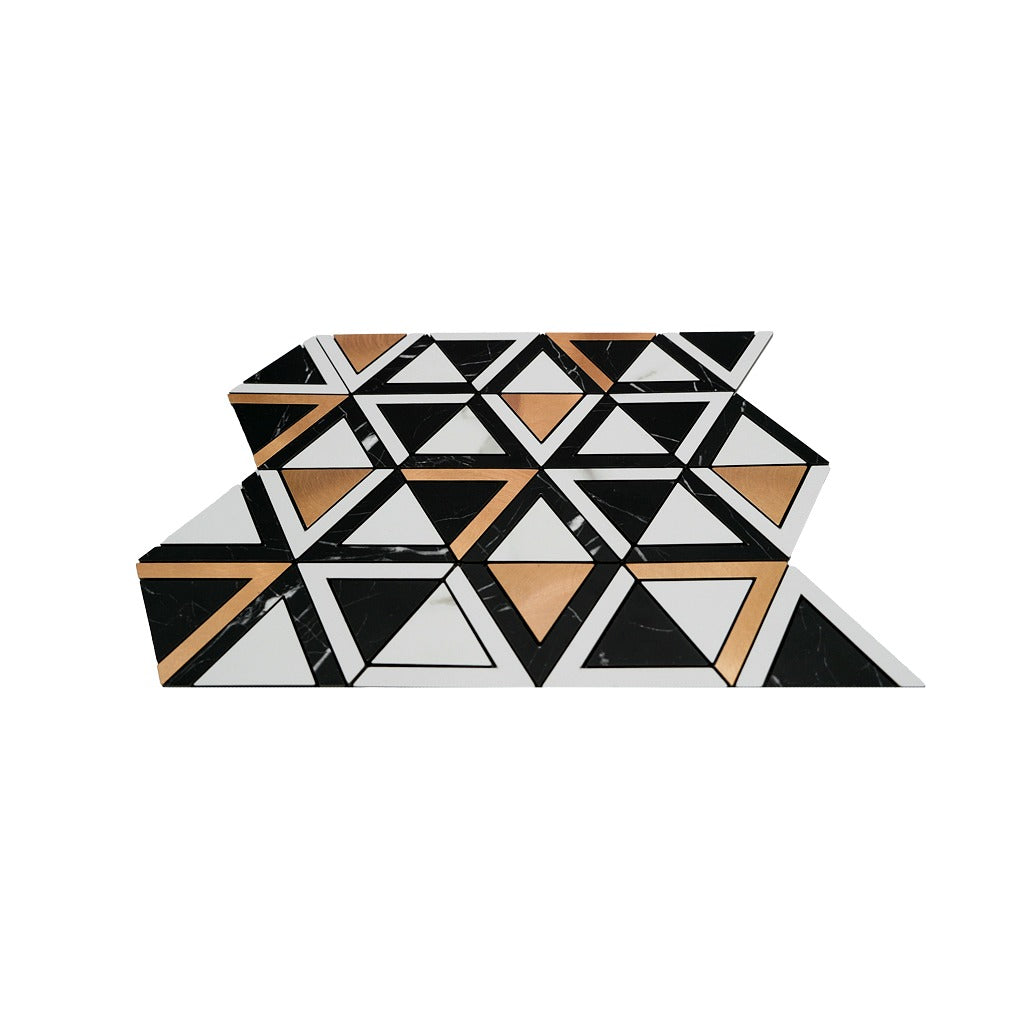 Selbstklebende Mosaikfliesen Metall | Dreieck Schwarz Weiß-Gold | 28,7×33,1 cm | Küche, Bad & WC
