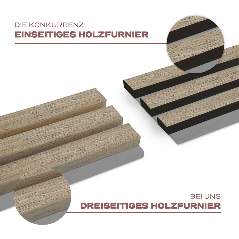 Akustikpaneele Natürliche Eiche mit Filz Grau - 300 cm x 60 cm