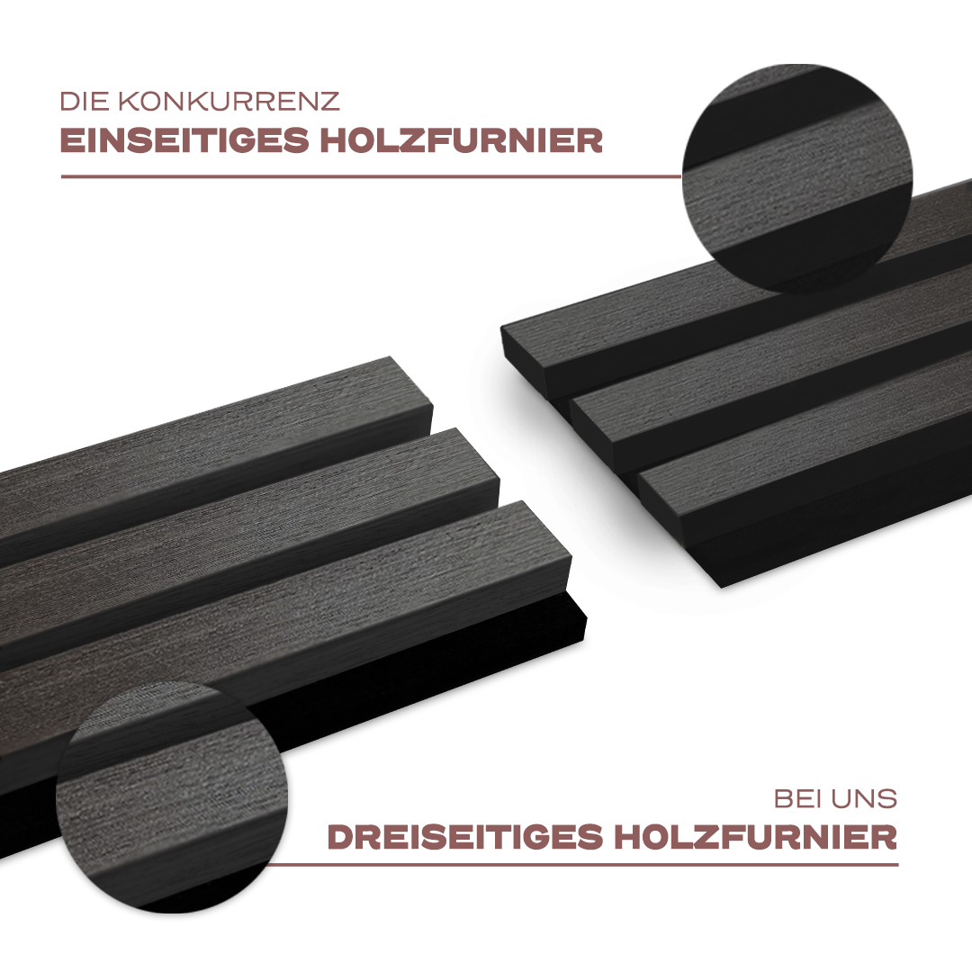 Akustikpaneele Schwarze Eiche | XL 300 cm x 60 cm | Dreiseitig Echtholzfurnier