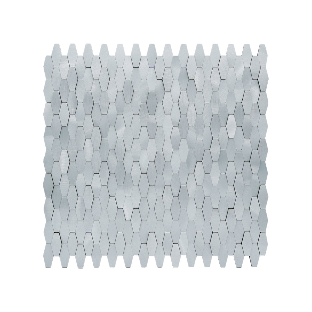 Selbstklebende Mosaikfliesen Metall | Picket 3D Silber | 31×30 cm | Küche, Bad & WC
