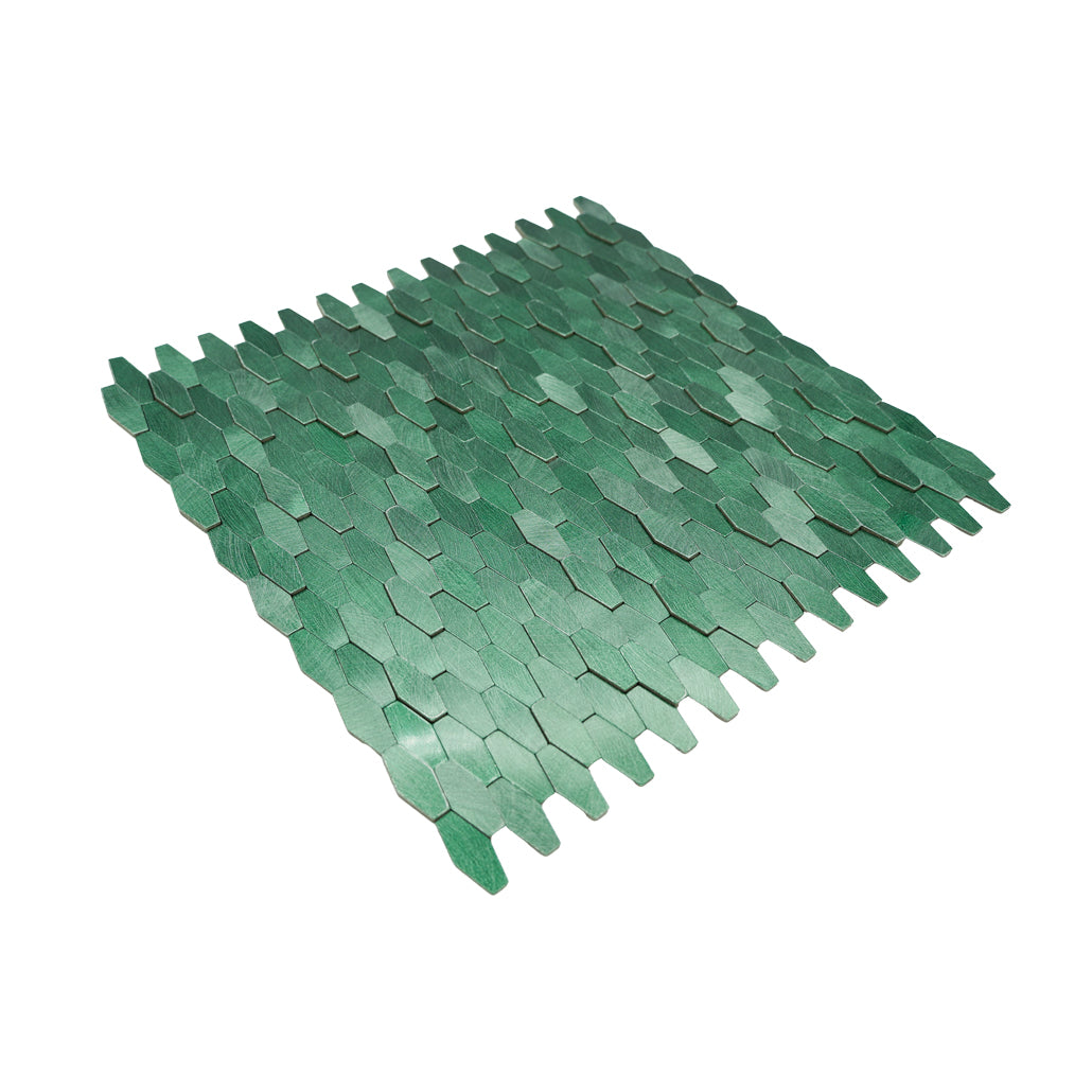 Selbstklebende Mosaikfliesen Metall | Picket 3D Dunkelgrün | 31×30 cm | Küche, Bad & WC