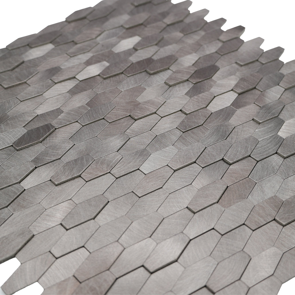 Selbstklebende Mosaikfliesen Metall | Picket 3D Grau | 31×30 cm | Küche, Bad & WC