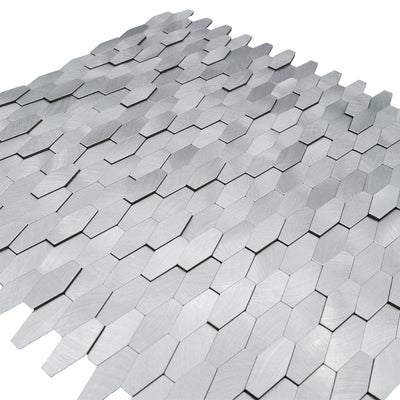 Selbstklebende Mosaikfliesen Metall | Picket 3D Silber | 31×30 cm | Küche, Bad & WC