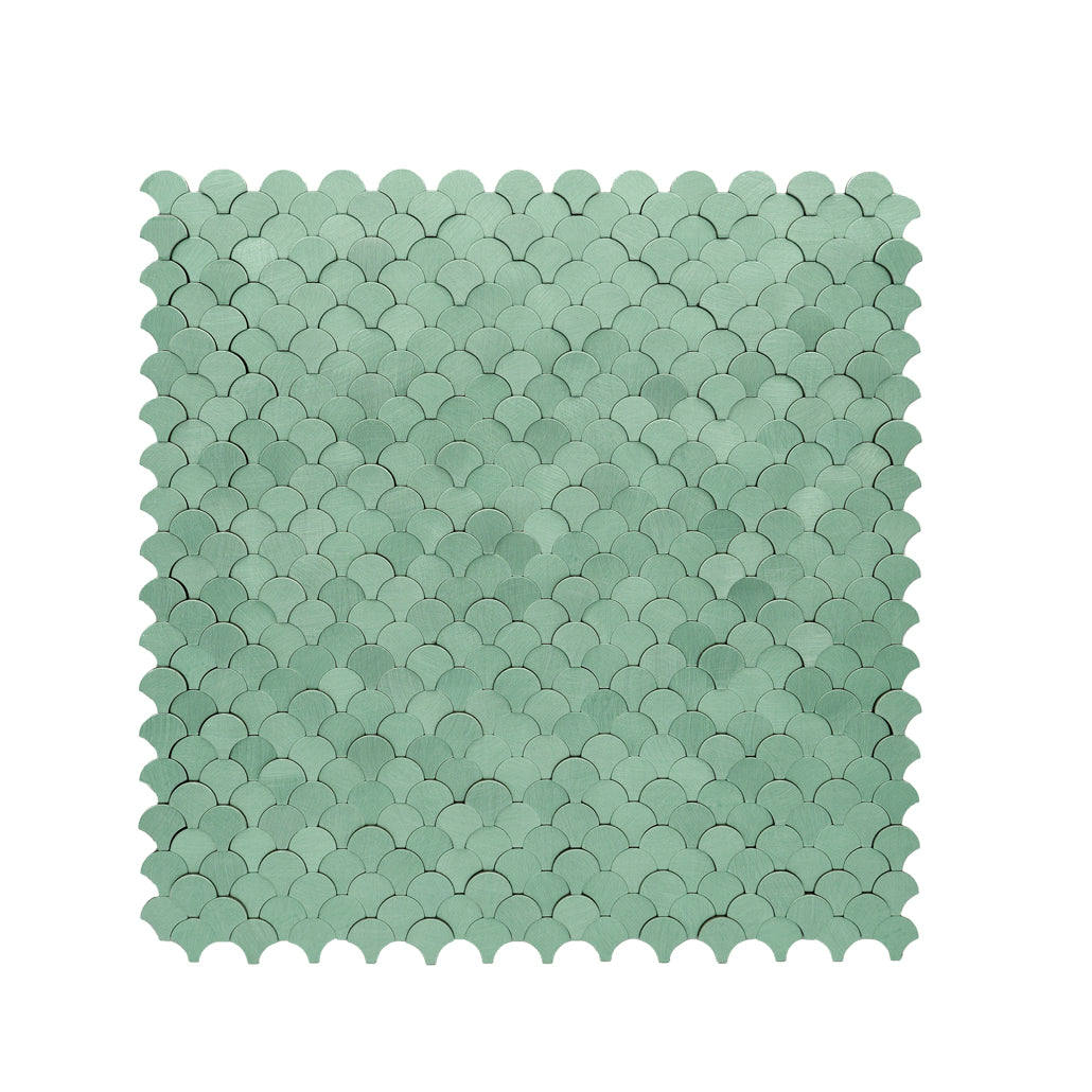 Selbstklebende Mosaikfliesen Metall | Fischschuppe 3D Pastellgrün | 28,8×29,8 cm | Küche, Bad & WC