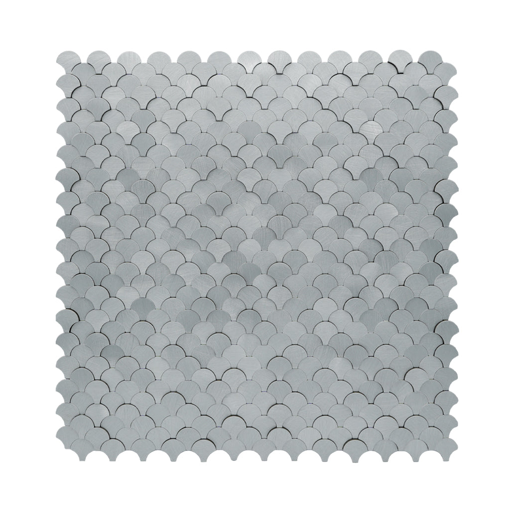 Selbstklebende Mosaikfliesen Metall | Fischschuppe 3D Silber | 28,8×29,8 cm | Küche, Bad & WC