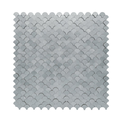 Selbstklebende Mosaikfliesen Metall | Fischschuppe 3D Silber | 28,8×29,8 cm | Küche, Bad & WC