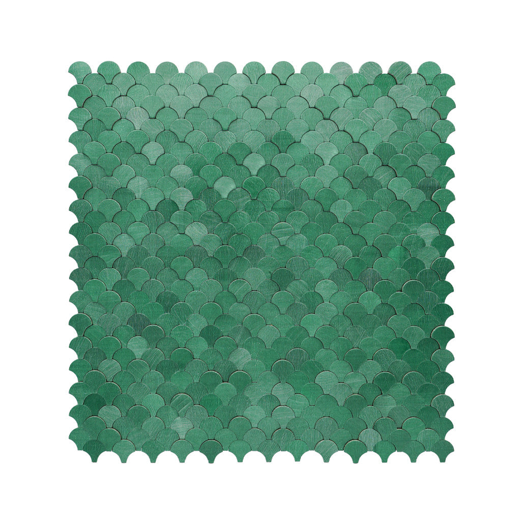 Selbstklebende Mosaikfliesen Metall | Fischschuppe 3D Dunkelgrün | 28,8×29,8 cm | Küche, Bad & WC