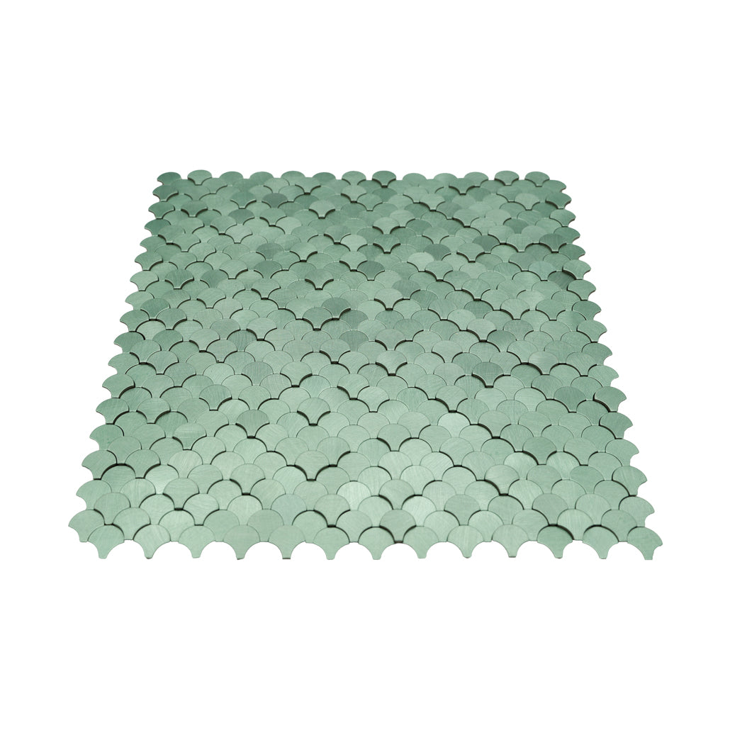 Selbstklebende Mosaikfliesen Metall | Fischschuppe 3D Pastellgrün | 28,8×29,8 cm | Küche, Bad & WC