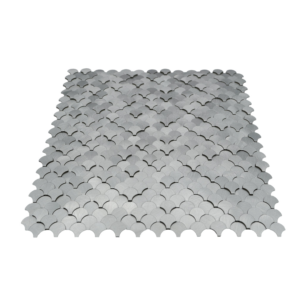 Selbstklebende Mosaikfliesen Metall | Fischschuppe 3D Silber | 28,8×29,8 cm | Küche, Bad & WC