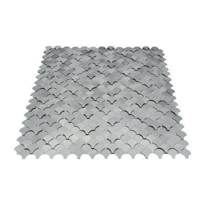 Selbstklebende Mosaikfliesen Metall | Fischschuppe 3D Silber | 28,8×29,8 cm | Küche, Bad & WC