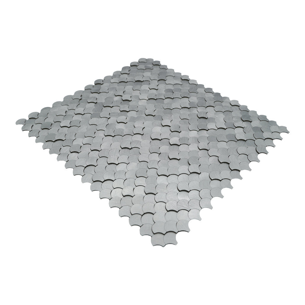 Selbstklebende Mosaikfliesen Metall | Fischschuppe 3D Silber | 28,8×29,8 cm | Küche, Bad & WC