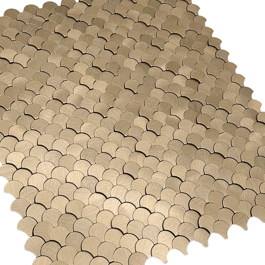 Selbstklebende Mosaikfliesen Metall | Fischschuppe 3D Gold | 28,8×29,8 cm | Küche, Bad & WC