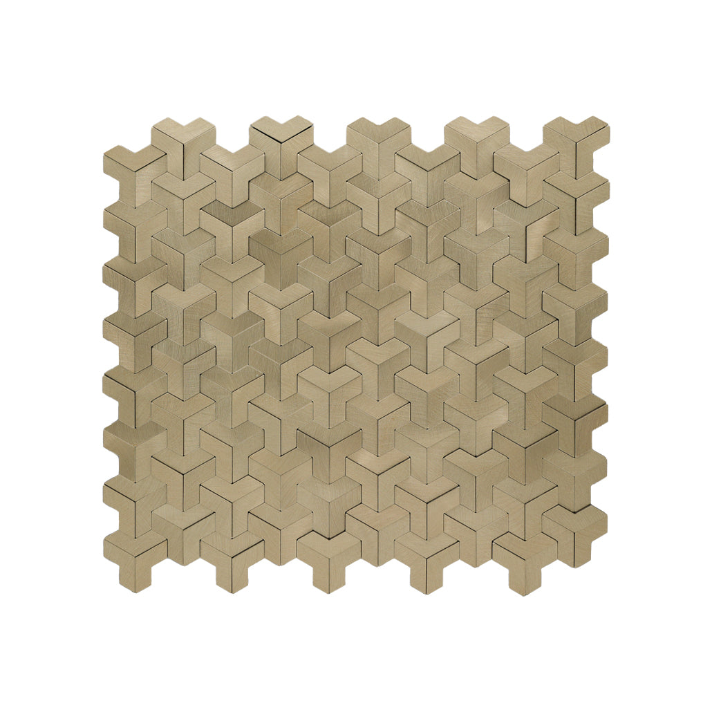 Selbstklebende Mosaikfliesen Metall | Trifold 3D Gold | 30,3×28 cm | Küche, Bad & WC
