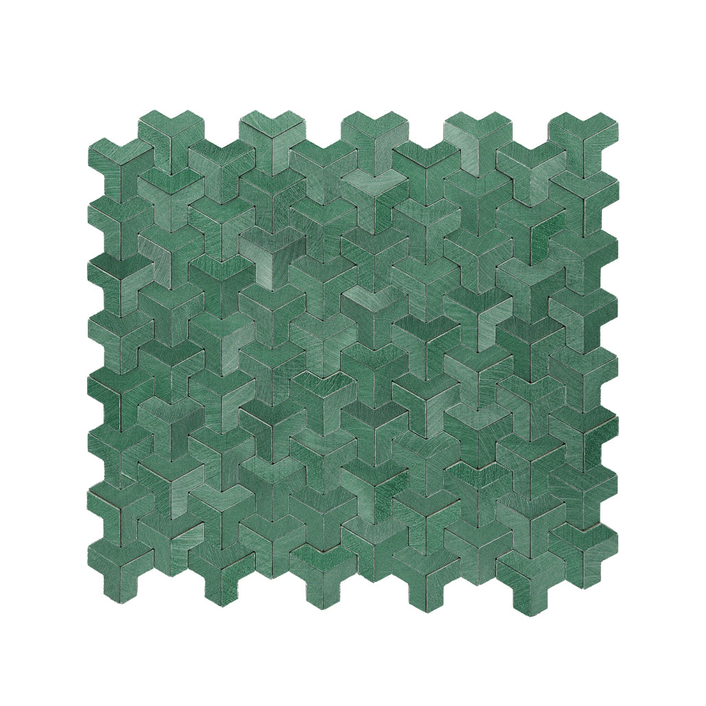 Selbstklebende Mosaikfliesen Metall | Trifold 3D Dunkelgrün | 30,3×28 cm | Küche, Bad & WC