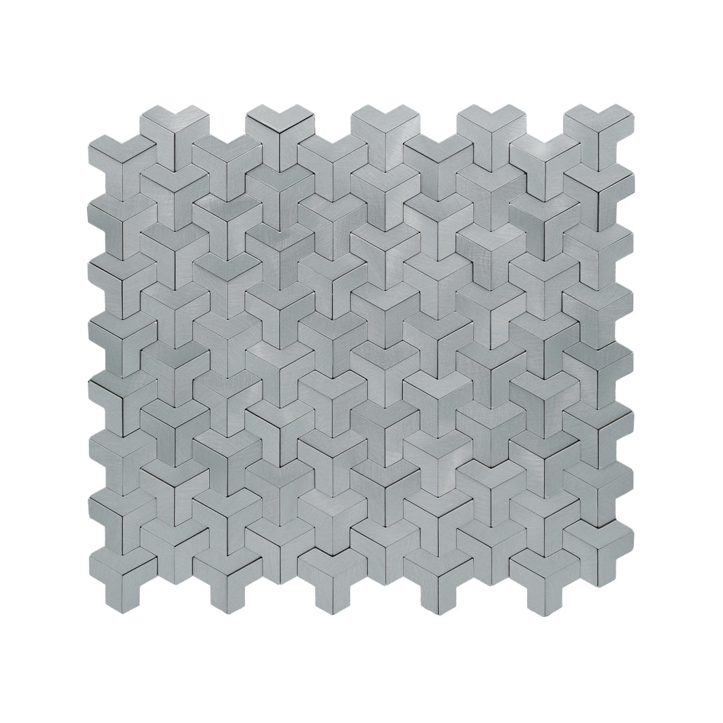 Selbstklebende Mosaikfliesen Metall | Trifold 3D Silber | 30,3×28 cm | Küche, Bad & WC