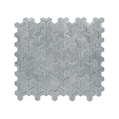Selbstklebende Mosaikfliesen Metall | Trifold 3D Silber | 30,3×28 cm | Küche, Bad & WC