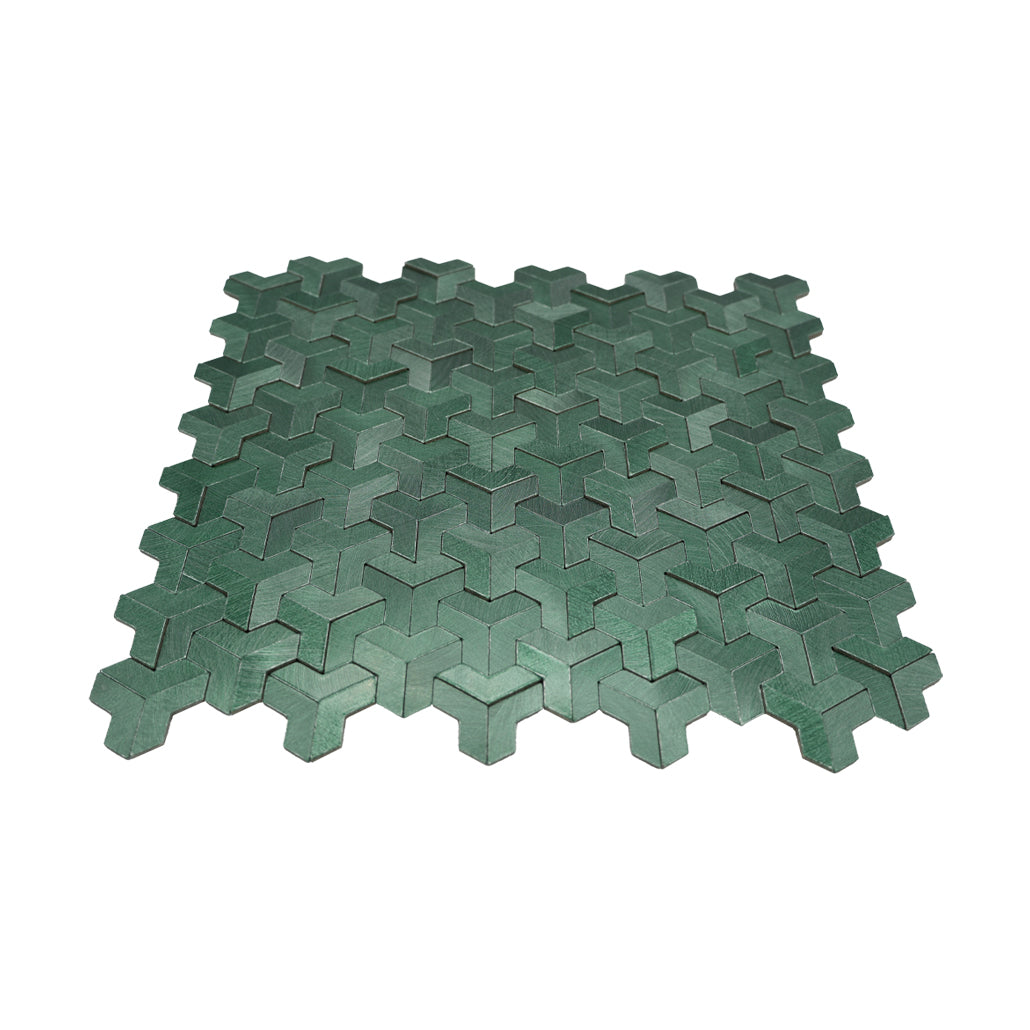 Selbstklebende Mosaikfliesen Metall | Trifold 3D Dunkelgrün | 30,3×28 cm | Küche, Bad & WC