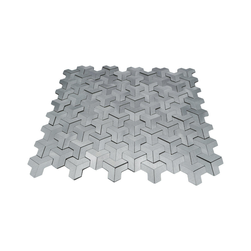 Selbstklebende Mosaikfliesen Metall | Trifold 3D Silber | 30,3×28 cm | Küche, Bad & WC