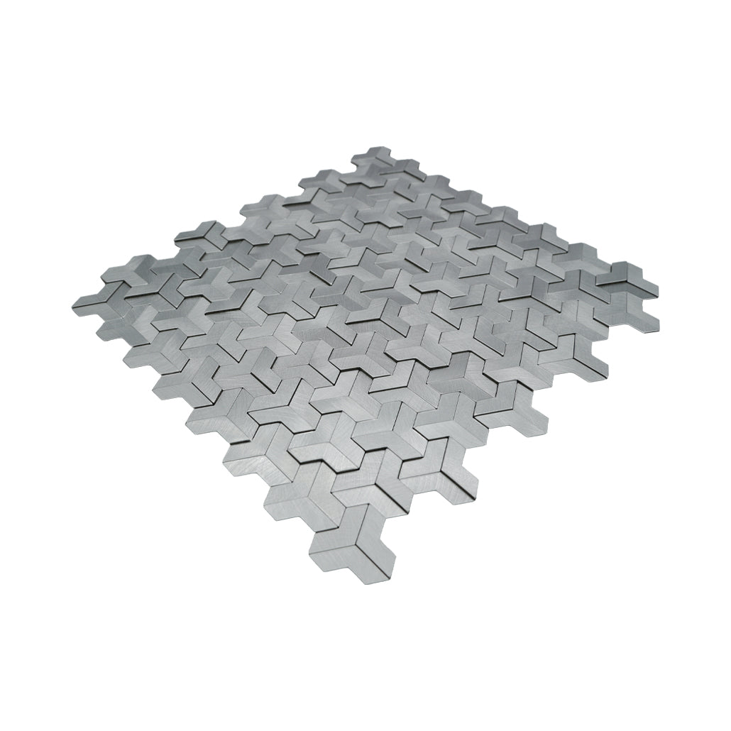 Selbstklebende Mosaikfliesen Metall | Trifold 3D Silber | 30,3×28 cm | Küche, Bad & WC