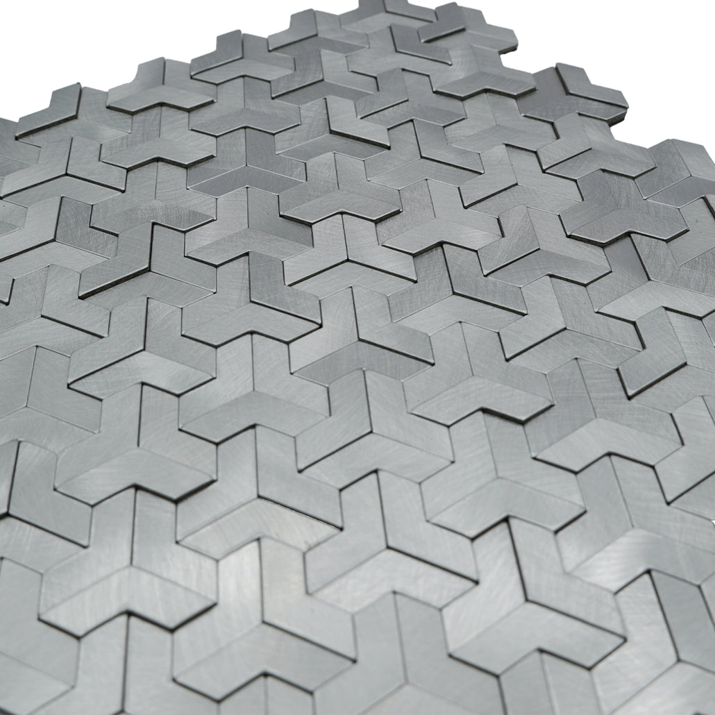 Selbstklebende Mosaikfliesen Metall | Trifold 3D Silber | 30,3×28 cm | Küche, Bad & WC
