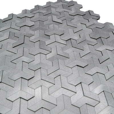 Selbstklebende Mosaikfliesen Metall | Trifold 3D Silber | 30,3×28 cm | Küche, Bad & WC