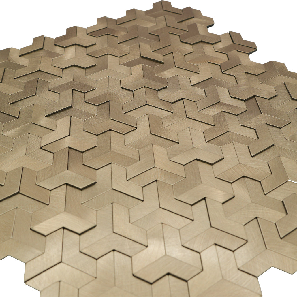Selbstklebende Mosaikfliesen Metall | Trifold 3D Gold | 30,3×28 cm | Küche, Bad & WC