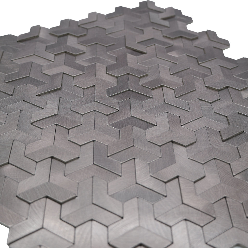 Selbstklebende Mosaikfliesen Metall | Trifold 3D Anthrazit | 30,3×28 cm | Küche, Bad & WC
