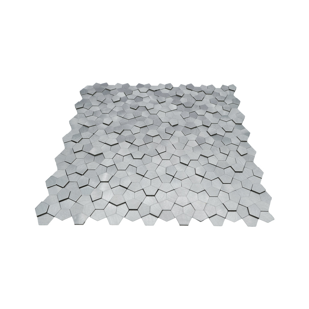 Selbstklebende Mosaikfliesen Metall | Pentagon 3D Silber | 28,2×28,2 cm | Küche, Bad & WC