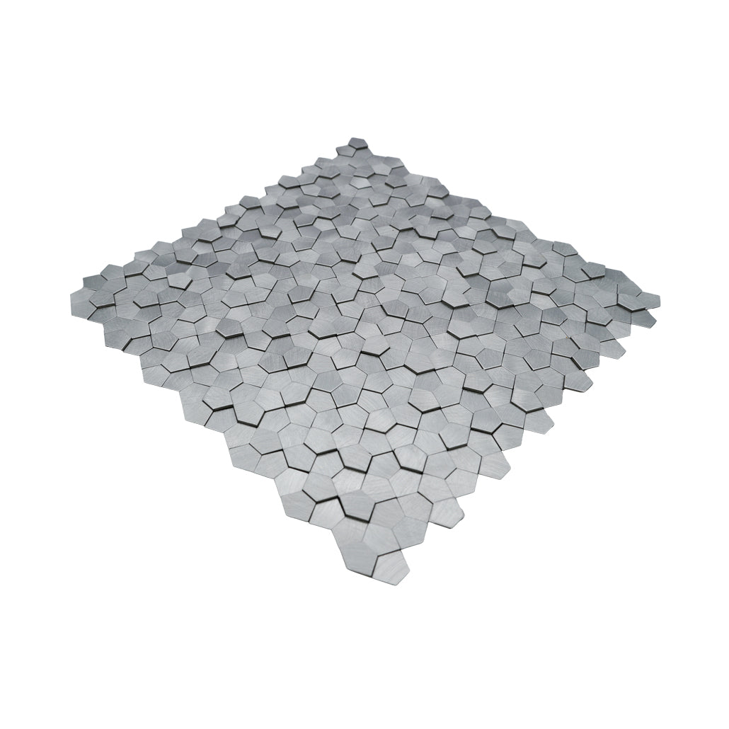 Selbstklebende Mosaikfliesen Metall | Pentagon 3D Silber | 28,2×28,2 cm | Küche, Bad & WC