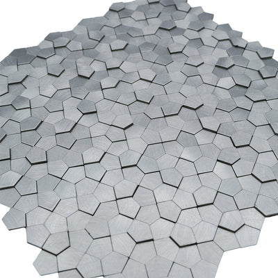 Selbstklebende Mosaikfliesen Metall | Pentagon 3D Silber | 28,2×28,2 cm | Küche, Bad & WC