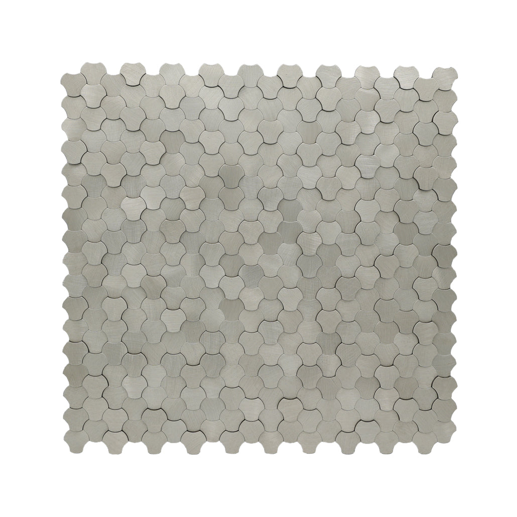 Selbstklebende Mosaikfliesen Metall | Dreipass 3D Silber | 30,5×29,6 cm | Küche, Bad & WC