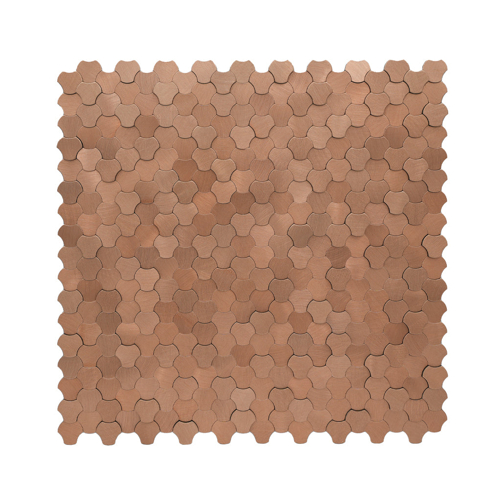 Selbstklebende Mosaikfliesen Metall | Dreipass 3D Kupfer | 30,5×29,6 cm | Küche, Bad & WC