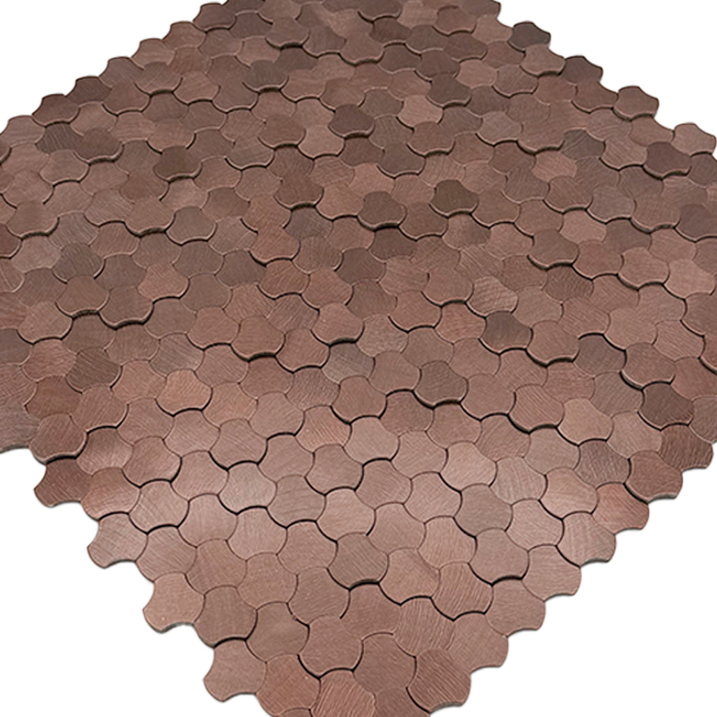 Selbstklebende Mosaikfliesen Metall | Dreipass 3D Bronze | 30,5×29,6 cm | Küche, Bad & WC